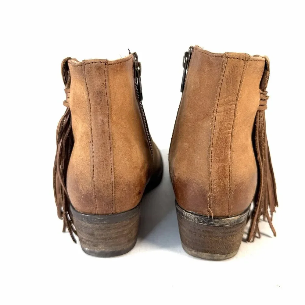 Womens Circle G Brown Leather Side Fringe Shortie Ankle Boots Size 6.5 M Zip